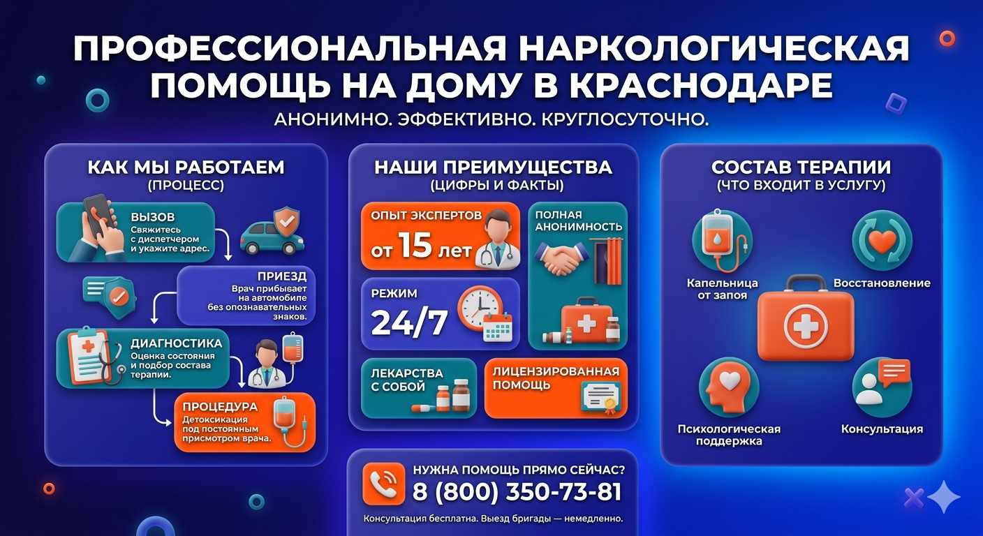 Инфографика о принципах лечения алкоголизма на дому в Светлом Яре: этапы вызова нарколога, преимущества анонимной детоксикации и состав медицинской помощи.